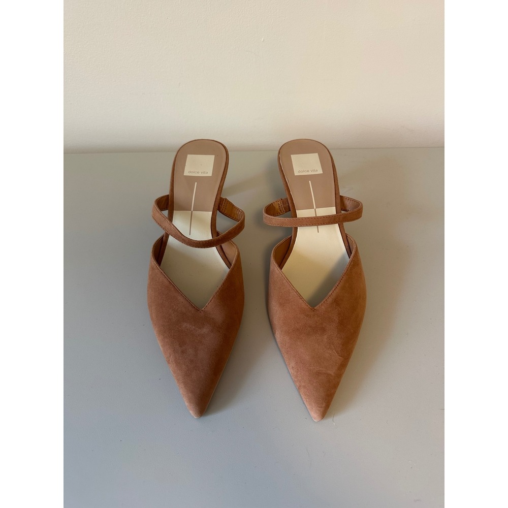 Dolce Vita Cognac Brown Suede Pointed Toe Mules | Size 9